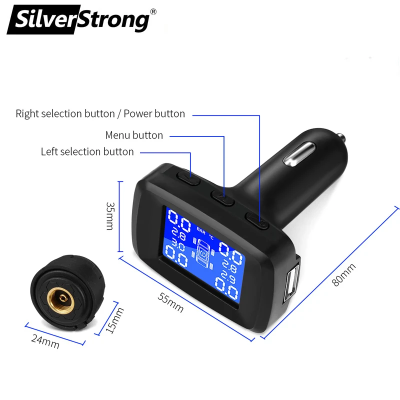 SilverStrong TPMS для Android автомобильный DVD автомобильная система контроля давления в шинах USB датчики давления в шинах Система мониторинга сигнализации 4 шт./комплект