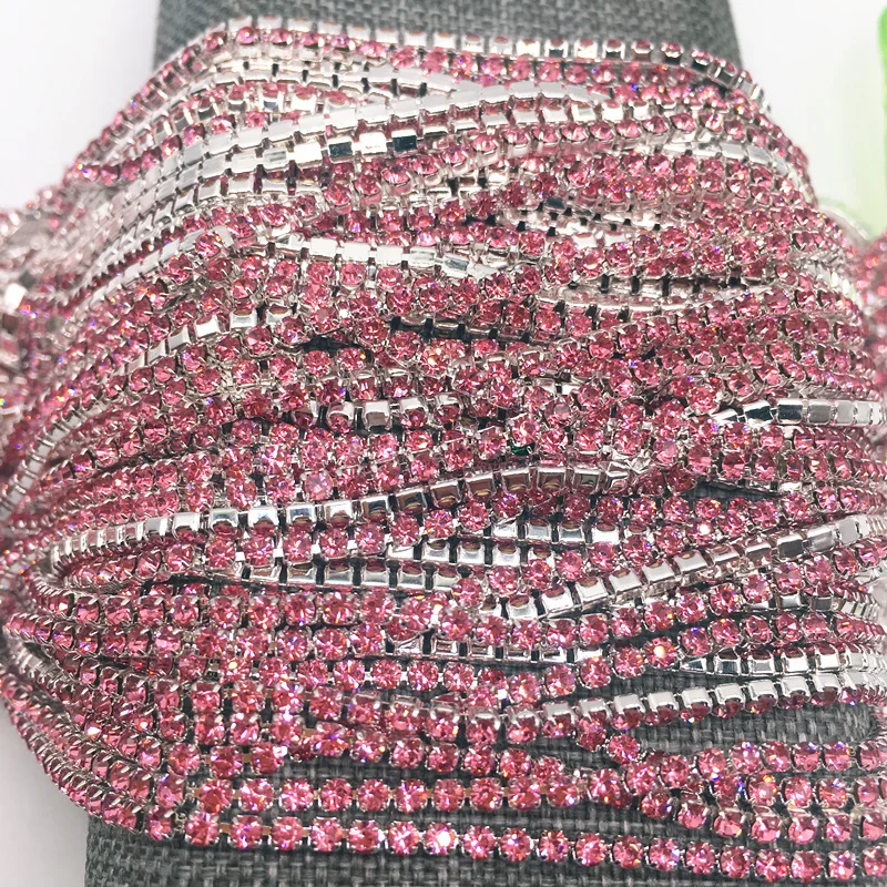 

1-Row 1 yard SS6(2mm) Gold / Silver Bottom Cystal Rhinestone Trim Close Cup Chain Claw DIY Jewelry Making