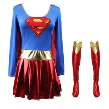Superhero Cosplay Costume Sexy Supergirl Halloween Cos Clothing Fancy Boots Dress Sets Adult Super Women Girl Cosplay Wholesale