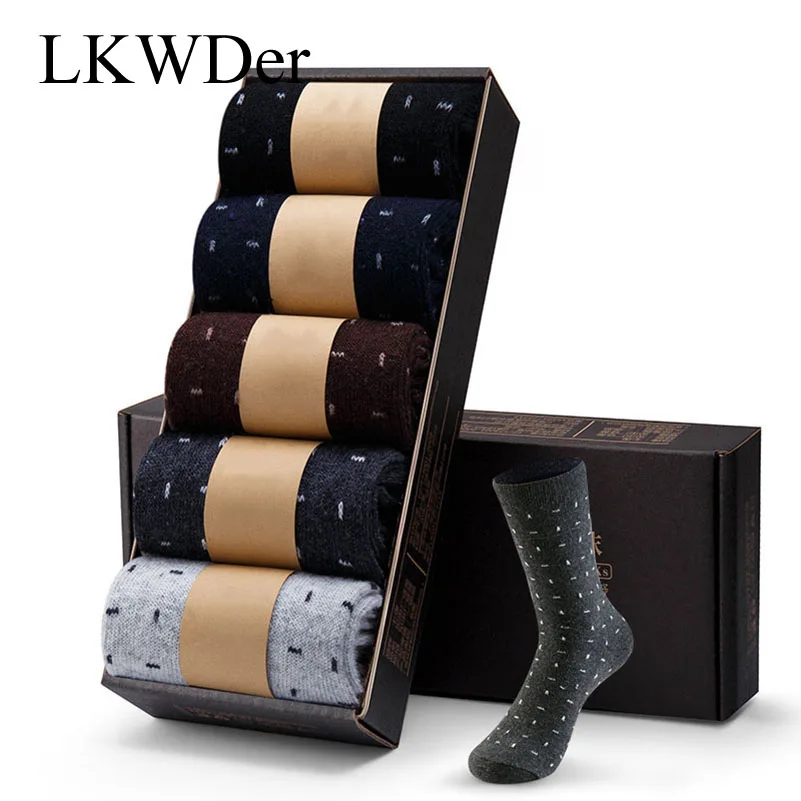 

LKWDer 5 Pairs Men's Wool Socks Winter Thicken Warm Terry Socks Male Comfort Calcetines Business Casual Thermal Cotton Socks Men