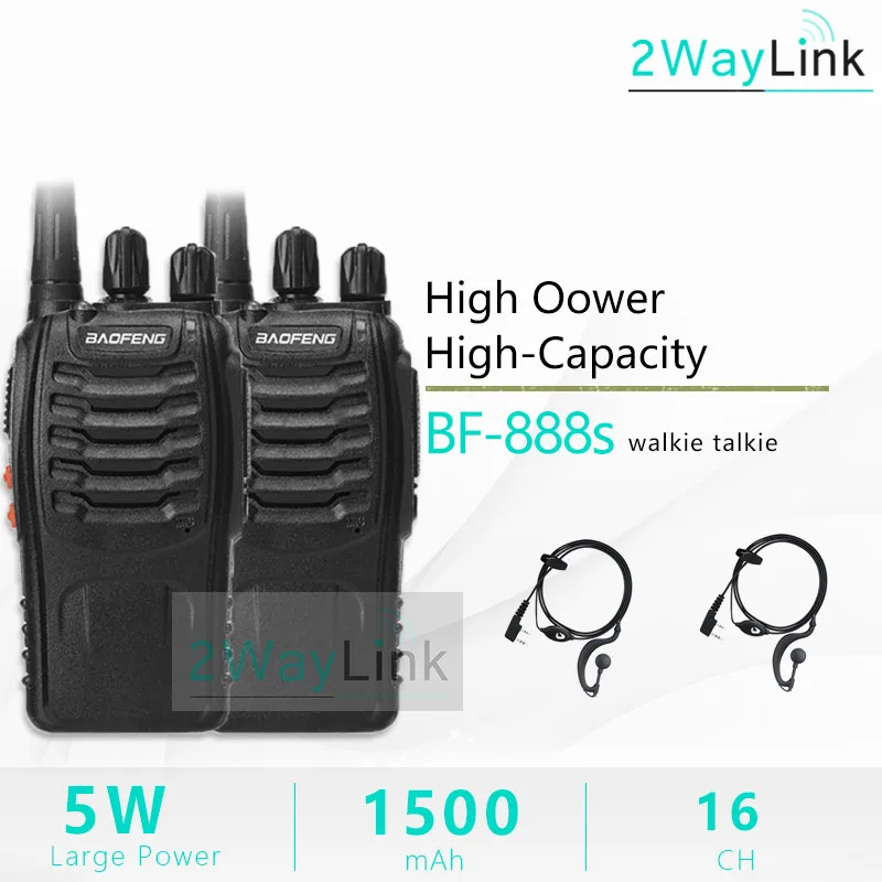 2 шт Baofeng 888S двухстороннее радио с PPT Baofeng 888 Walkies портативное радио Baofeng BF-888S UHF 16CH для качественной связи - Цвет: Add 2 headset