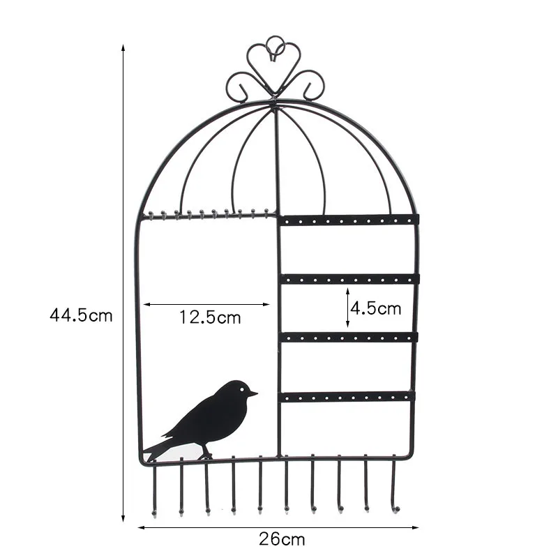 

TONVIC Birdcage Shape Wall Mount Jewelry Organizer Hanging Earring Holder Necklace Display Stand Rack 44.5cm H White/Black/Pink