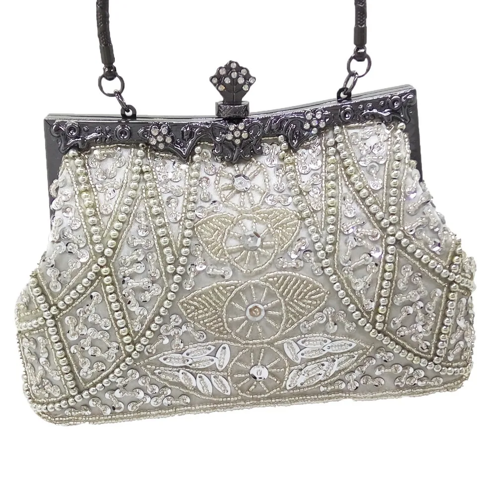 Boutique De FGG винтажный женский серебряный кошелек с металлическим каркасом в китайском стиле для вечеринки, свадьбы