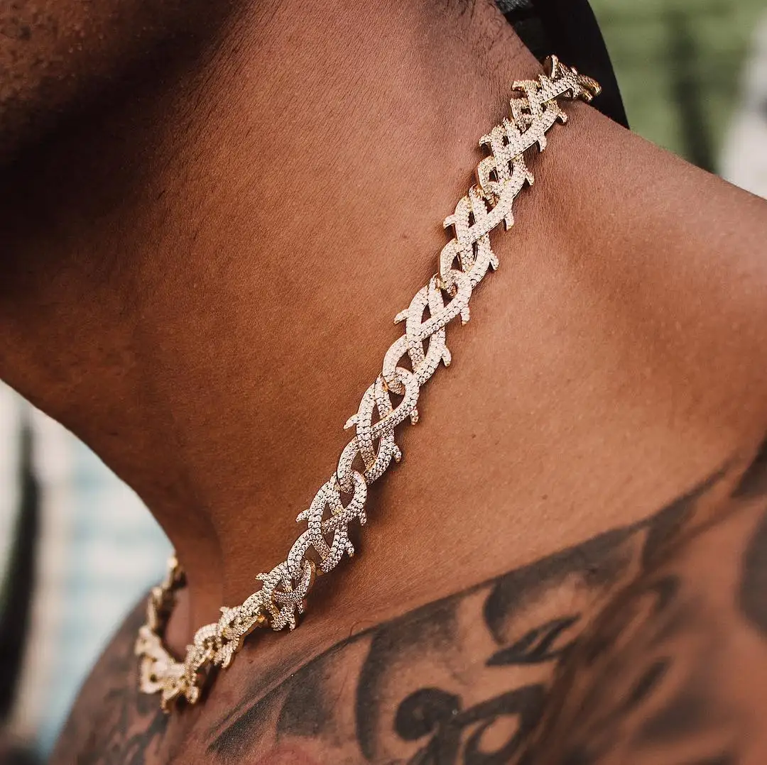 TOPGRILLZ Iced Out Корона из шипов кубинская цепочка Ожерелье Золотая отделка Мода хип хоп ювелирные изделия кубический циркон