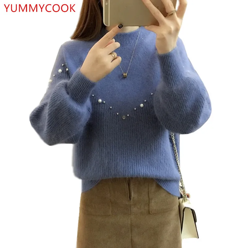loose short paragraph bottoming sweater female students autumn winter Thicken knit Half high collar Women's clothingA609 | Женская