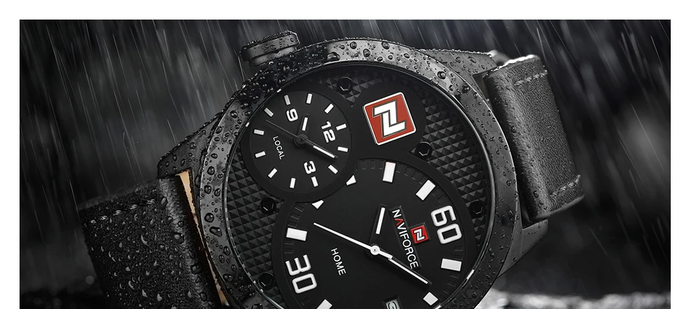 Naviforce Для мужчин Спортивные часы модные роскошные Лидирующий бренд Dual Time Повседневные часы кожаный ремешок Водонепроницаемый часы Relogio Masculino