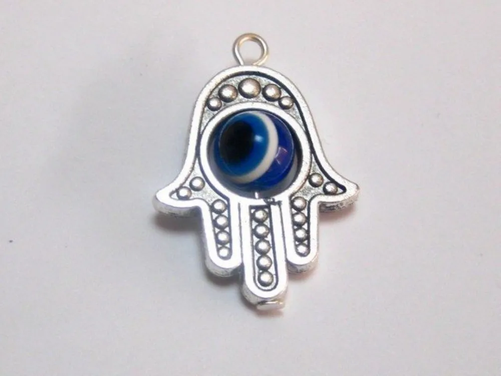 10 тибетская Серебряная огромная ручка Hamsa Каббала Злого Глаза Good Подвески Luck 28 мм