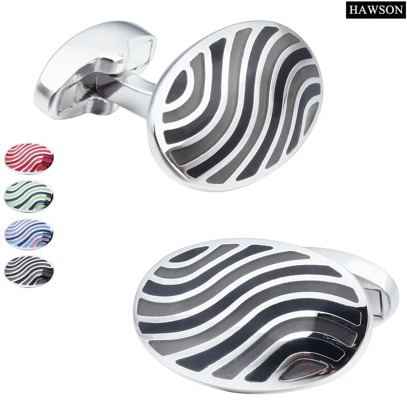HAWSON Colorful Cuff links Irregular Stripe Design Mens Oval Cufflinks Engraved