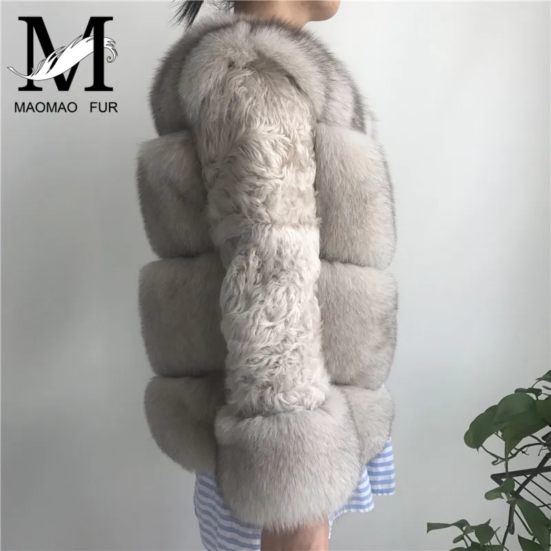 Натуральный мех пальто зимняя куртка ягненка Меховая Последние Роскошный Fox