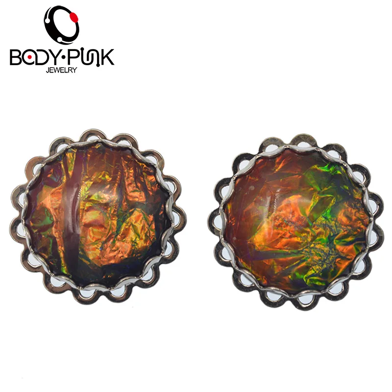 

BODY PUNK 1Pair Brown Foil Filigree Ear Plug Tunnels Ear Expanders Gauges 6-20mm Screw 316L Stainless Steel Piercing Jewelry