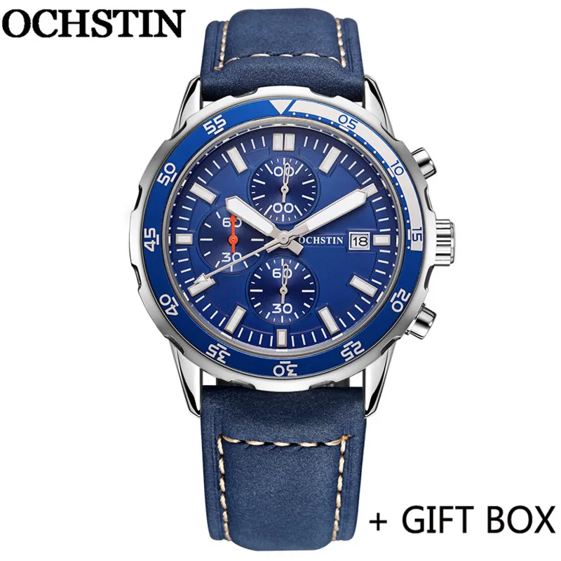 GQ044L03 with box OCHSTIN мужские наручные часы Топ люксовый бренд Хронограф Календарь спортивные мужские часы Военная сетка нержавеющая сталь мужские кварцевые часы 044 - Цвет: GQ044L03 with box