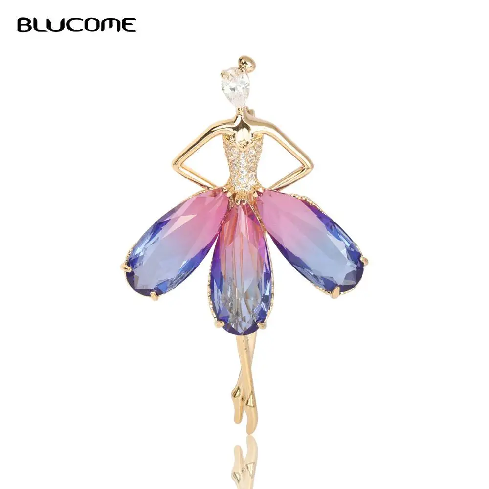 Blucome изысканные красивые броши балетные для девочек цветные циркониевые медные