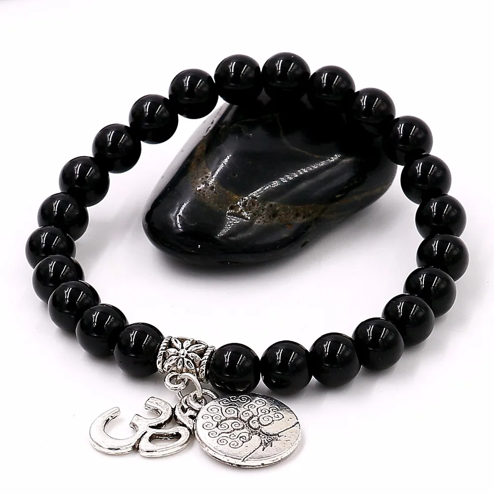 Женский браслет из бисера и оникса с подвеской в виде дерева жизни|bracelet tree|bracelet