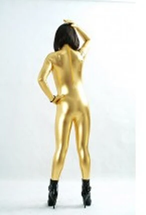 

(MZS001) Yellow Solid Shiny Metallic Broadcloth Tights for classic halloween costumes Unisex original Fetish Zentai Suits