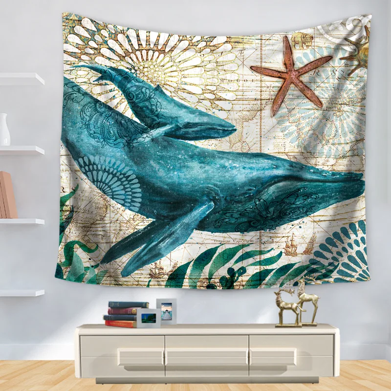 

Home Decorative Wall Hanging Carpet Tapestry Rectangle Bedspread Vintage Ocen Whale octopus Turtle Hippocampus Pattern GT1299