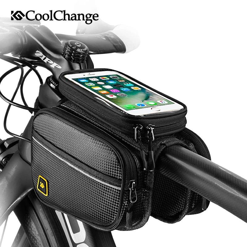 

CoolChange 6.2 Inch MTB Bicycle Bag Touch Screen Bike Bag Top Tube Rainproof Cover Cell Phone Cycling Front Frame Bag