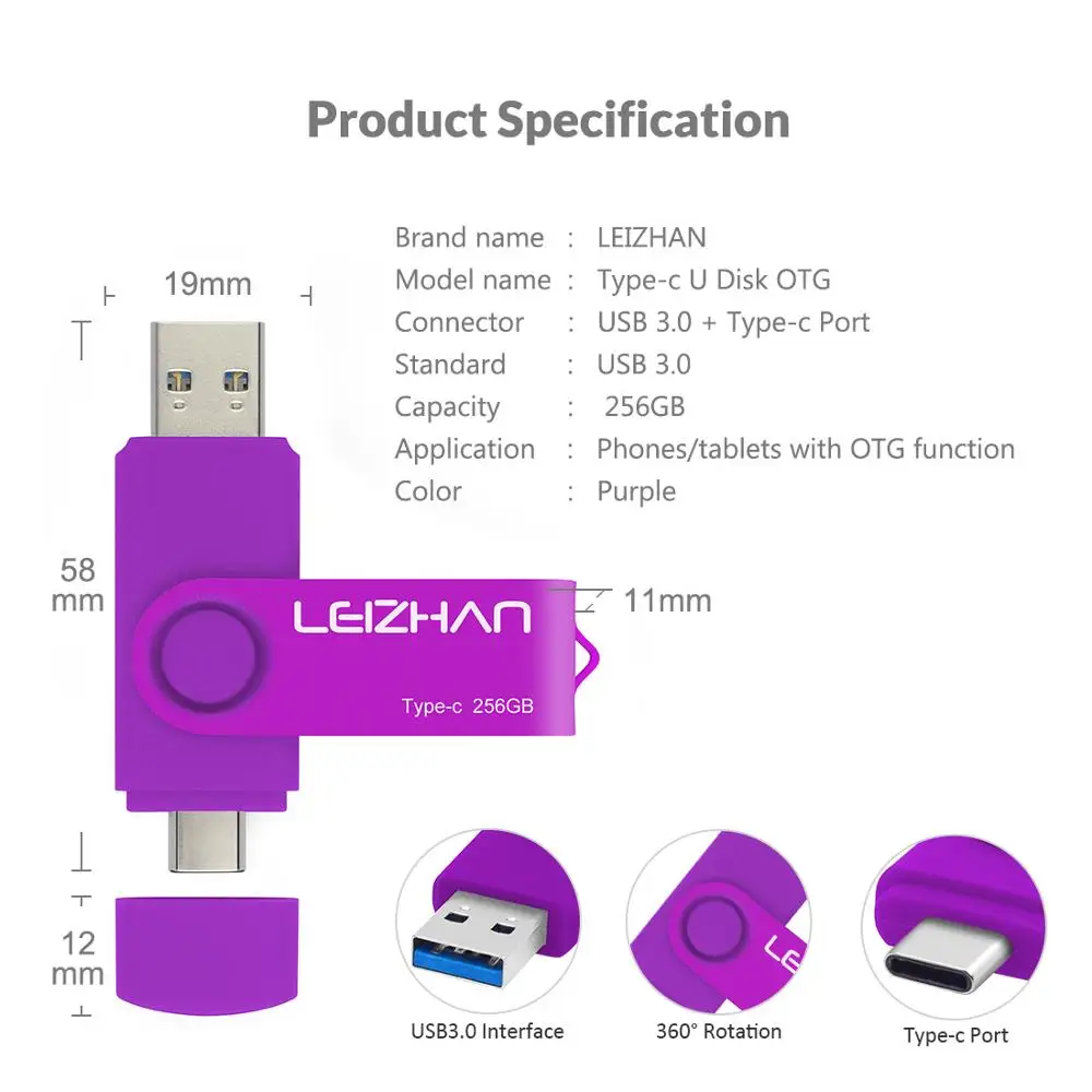 Флэш накопитель LEIZHAN USB C 256 ГБ флэш 3 0 быстрая скорость 16 32 64 128 карта типа C|USB