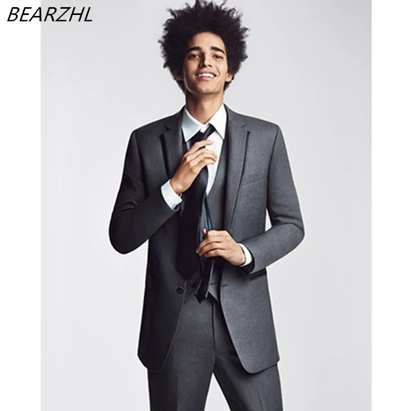 

Wedding Suits Dinner Groom Tuxedos Gray Custom Made 2021 3 Piece