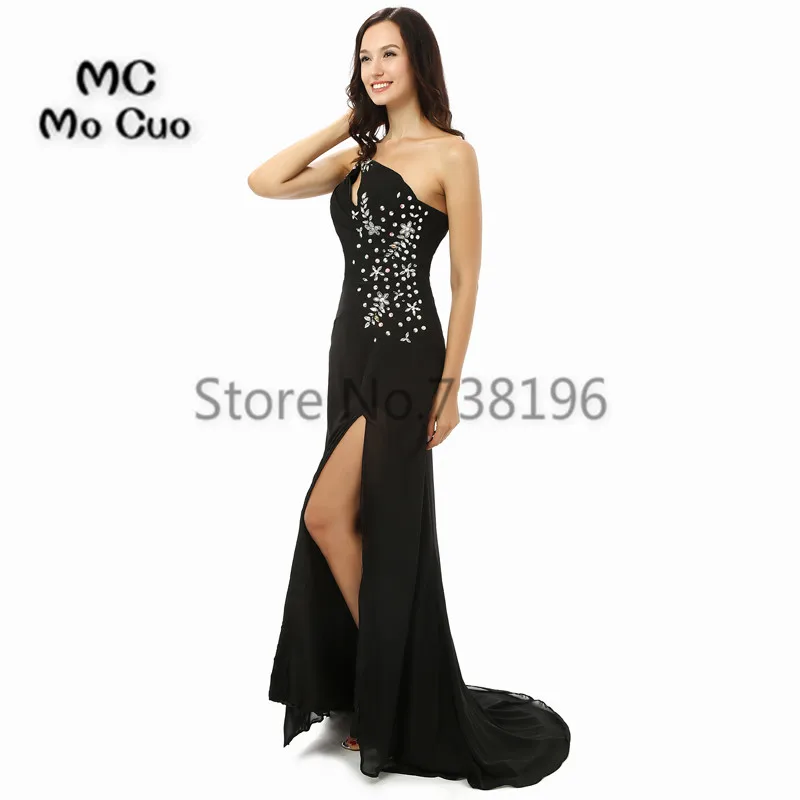 Черные 2017 элегантные вечерние платья русалки Длинные Vestidos de fiesta передний разрез