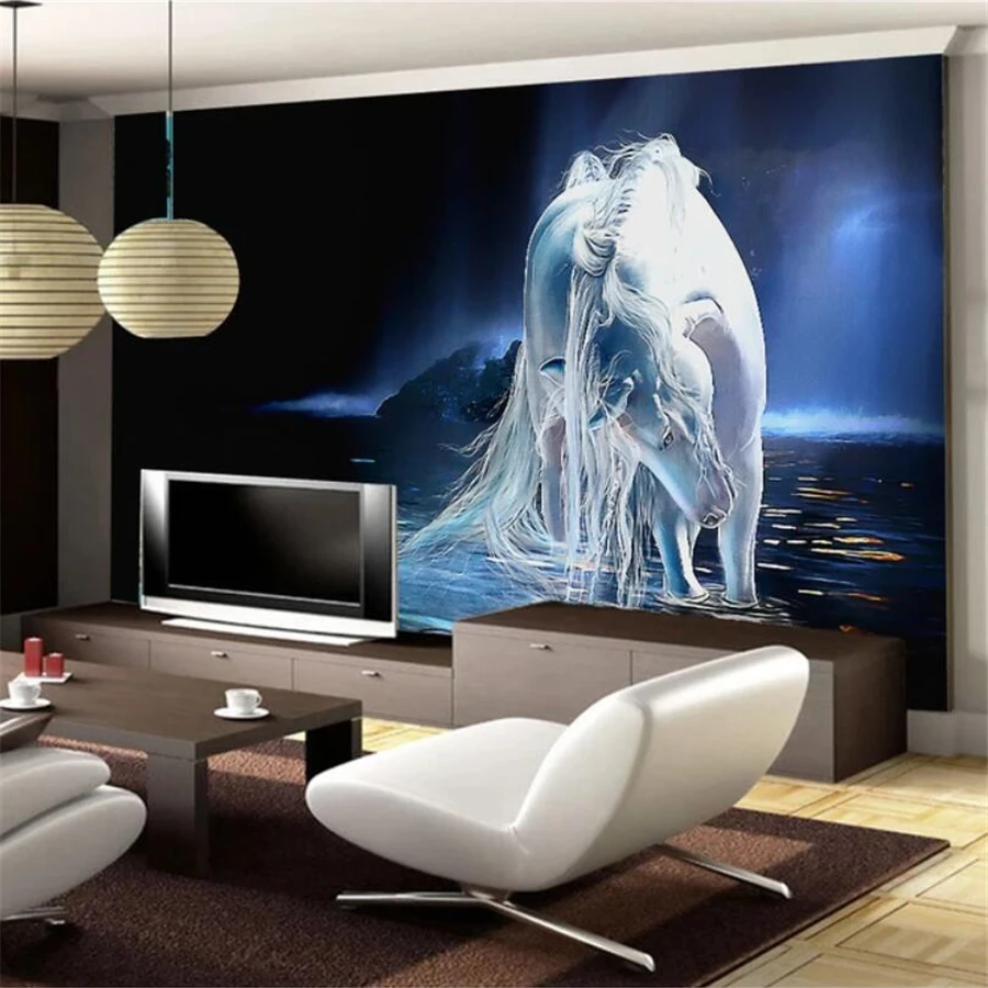 3D обои beibehang на заказ фотообои Tianhe с изображением белой лошади картина маслом фон