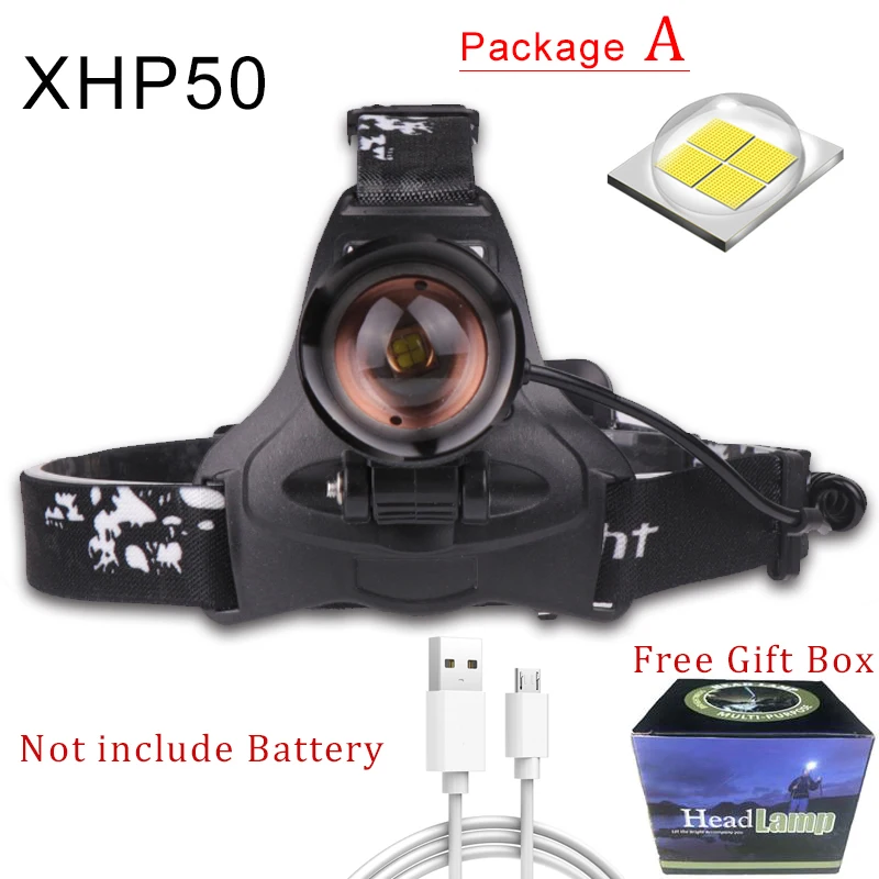 Package A Светодиодный головной светильник XHP70.2 USB Перезаряжаемые фары XHP70/XHP50 головной светильник зум налобный фонарь головки вспышки света светильник Водонепроницаемый - Испускаемый цвет: Package A