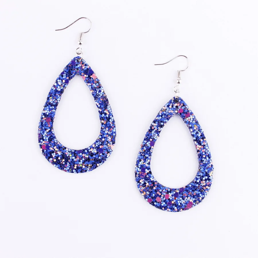 Royal Blue Вырезы блестящая кожаная капля серьги для женщин ювелирные изделия серебряные летние массивные серьги - Окраска металла: Royal Blue
