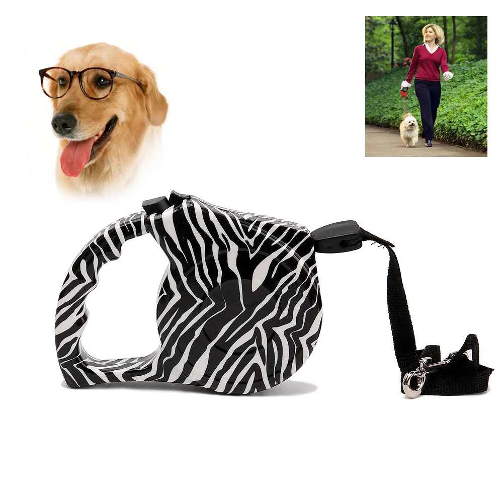 

Strong ABS Nylon Dog Lead Extending Pet Walking Leads Automatic Dog Retractable Leash telescopic Traction rope Zebra pattern 5M