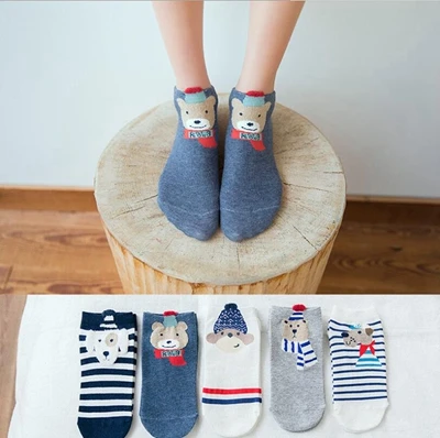 09 5pairs Women Cute Socks Harajuku Cartoon Cat Pattern Casual Cotton Happy Funny Female Ankle Socks Thin Summer Low Cut Style - Цвет: 09
