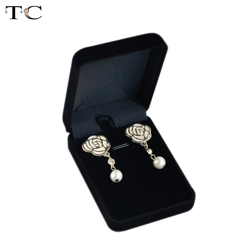 Черная бархатная коробка высокое качество квадратная для ювелирных изделий