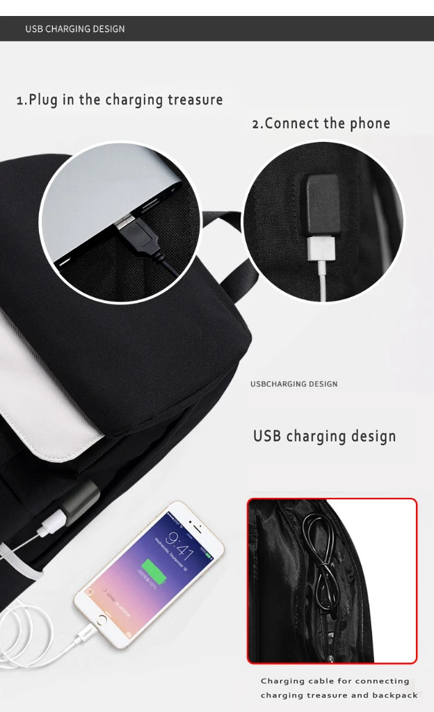 DC. MeiLun Модный водонепроницаемый рюкзак со светящимся рисунком на тему аниме USB зарядка Рюкзак для ноутбука для подростков мальчиков и девочек школьная сумка