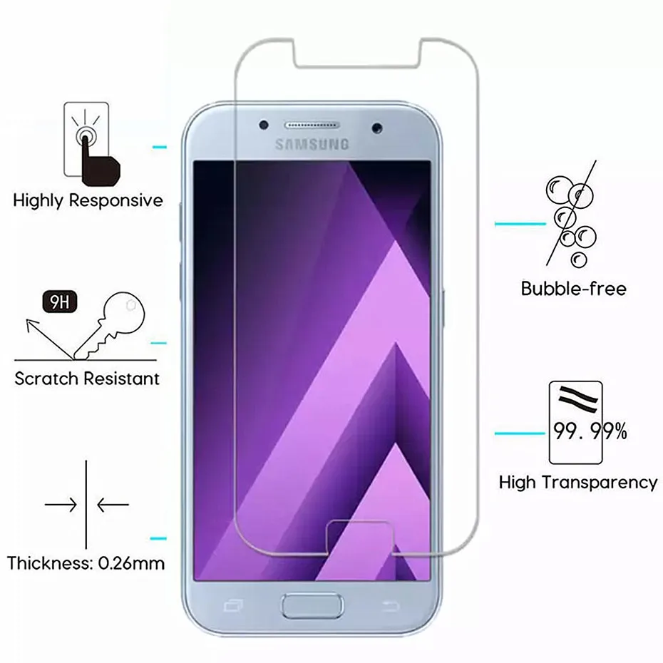 9h Защитное стекло для экрана samsung A5 2017 A7 A3 2016 ультратонкое закаленное | Мобильные