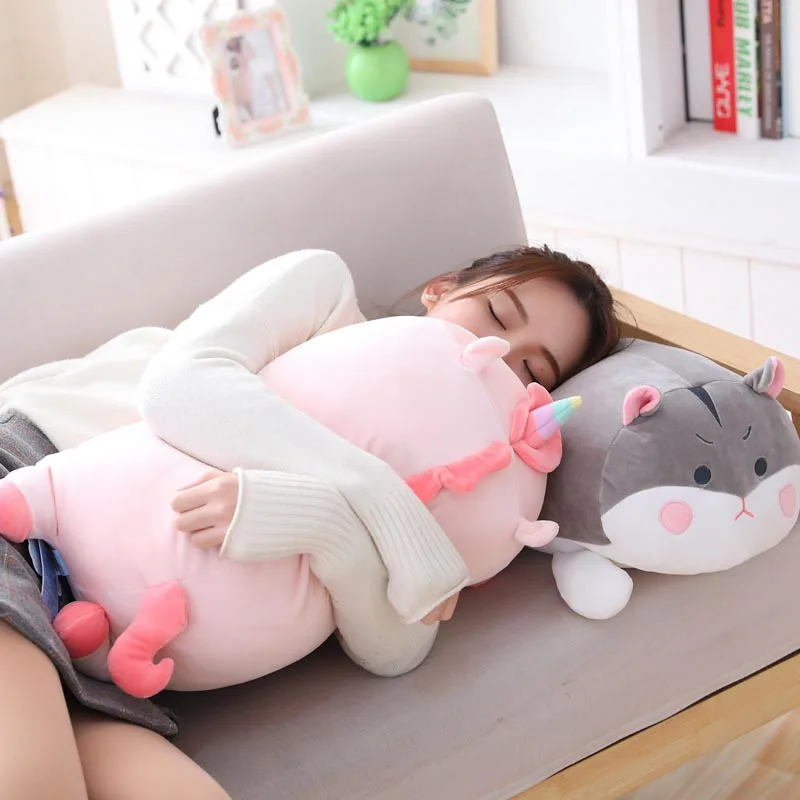 60 см милый Единорог плюшевая подушка овальной формы кот Хомяк Игрушка плюшевое