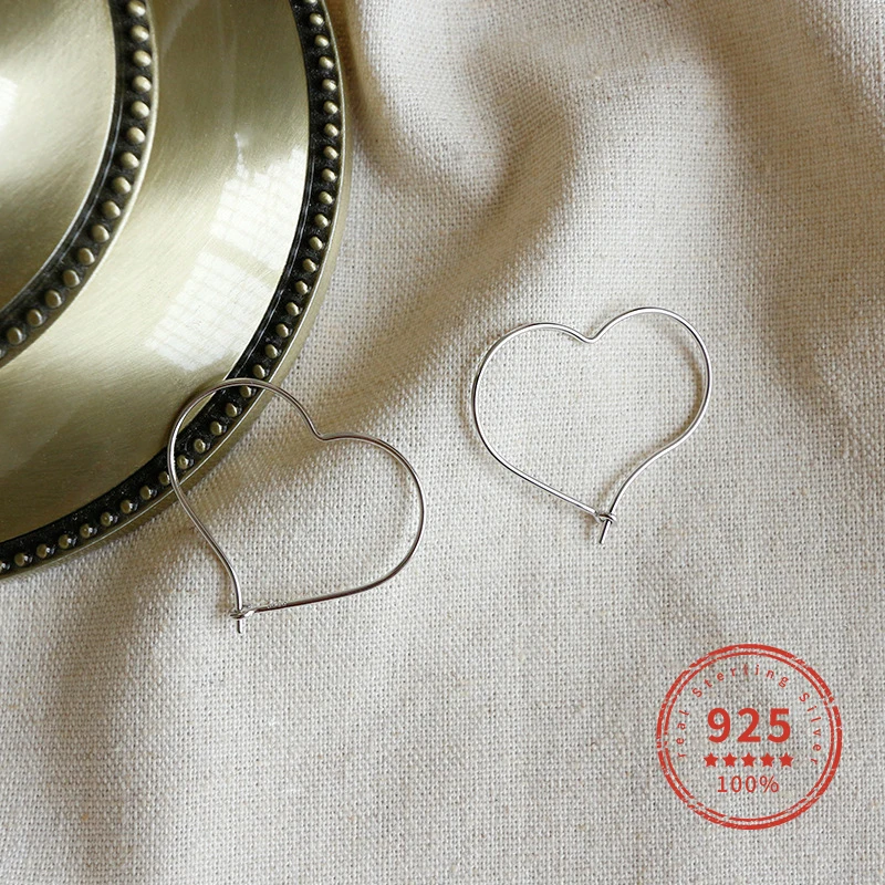100% Real 925 Sterling Silver Simple Versatile Hollow Heart-shaped Earrings Fine Jewelry Ethnic Bijoux Best Gift WDE077 | Украшения и