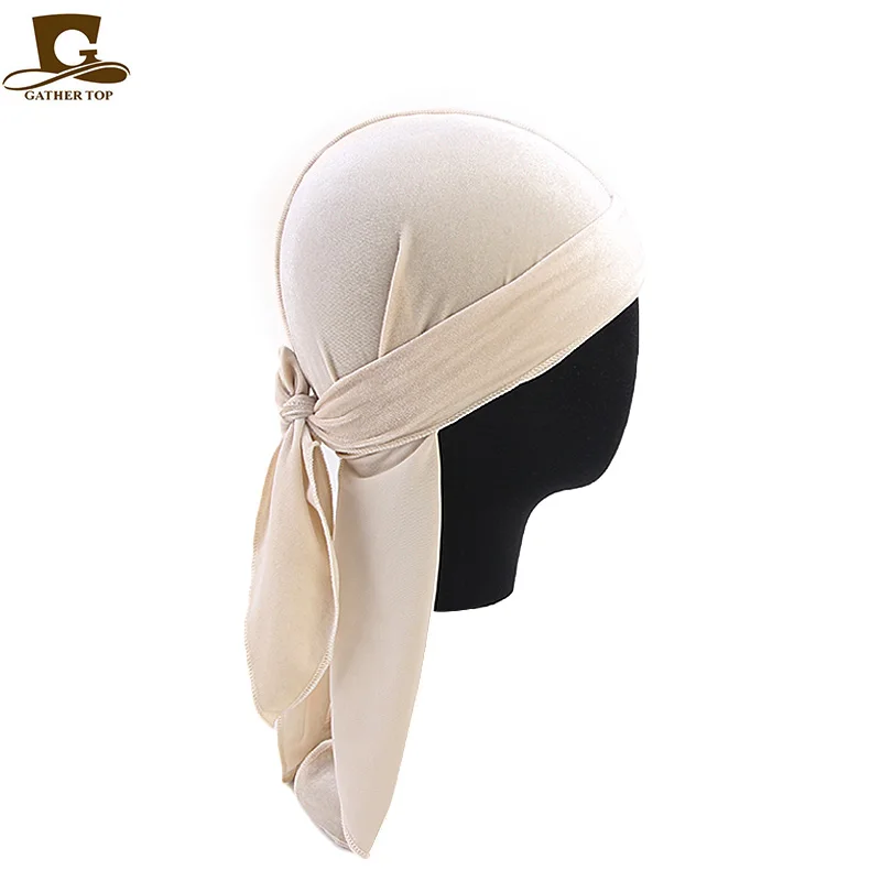

Unisex Men Women Velvet Durags Bandana Turban do doo du rag long tail Biker headwrap Headband Pirate Hat Hair Accessories