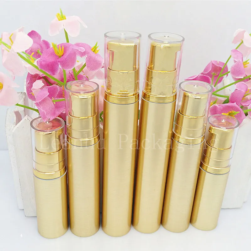 

5ml 10ml 15mlempty airless pump bottle cream lotion cosmetic containers, aluminum gold vacuum pump cream Bottles travel