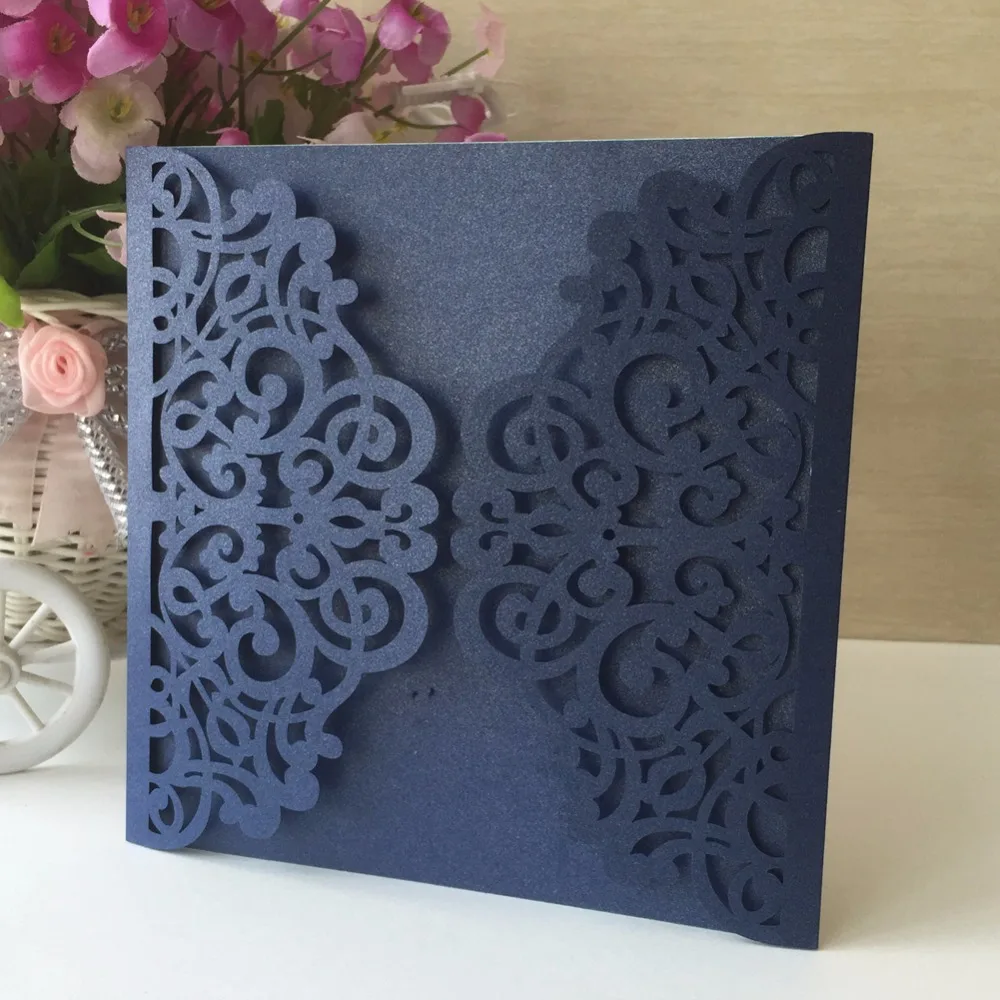 30 шт./лот темно синие свадебные пригласительные открытки лазерная резка