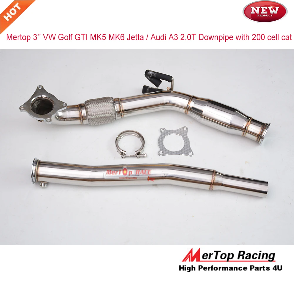 Выхлопная турбо труба MERTOP Racing 3 дюйма для MK5 MK6 A3 2 0 T с 200 ячейками Sport cat|gti mk5|downpipe