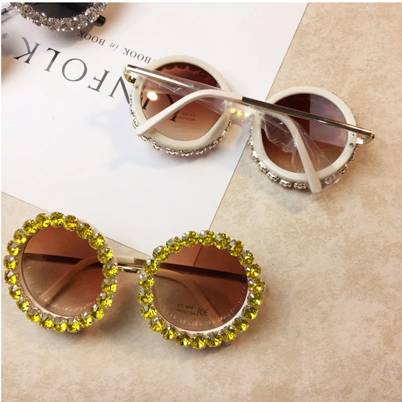 Женские модные роскошные круглые солнцезащитные очки со стразами Классические