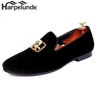 Harpelunde Slip On Dress Wedding Shoes For Men Skull Buckle Black Velvet Loafers Size 6-14