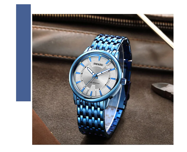 SMAEL Watches Men Top Brand Fashion Business Male Stainless Steel Watch Waterproof WristWatch Men's Clock Blue Relogio Masculino
