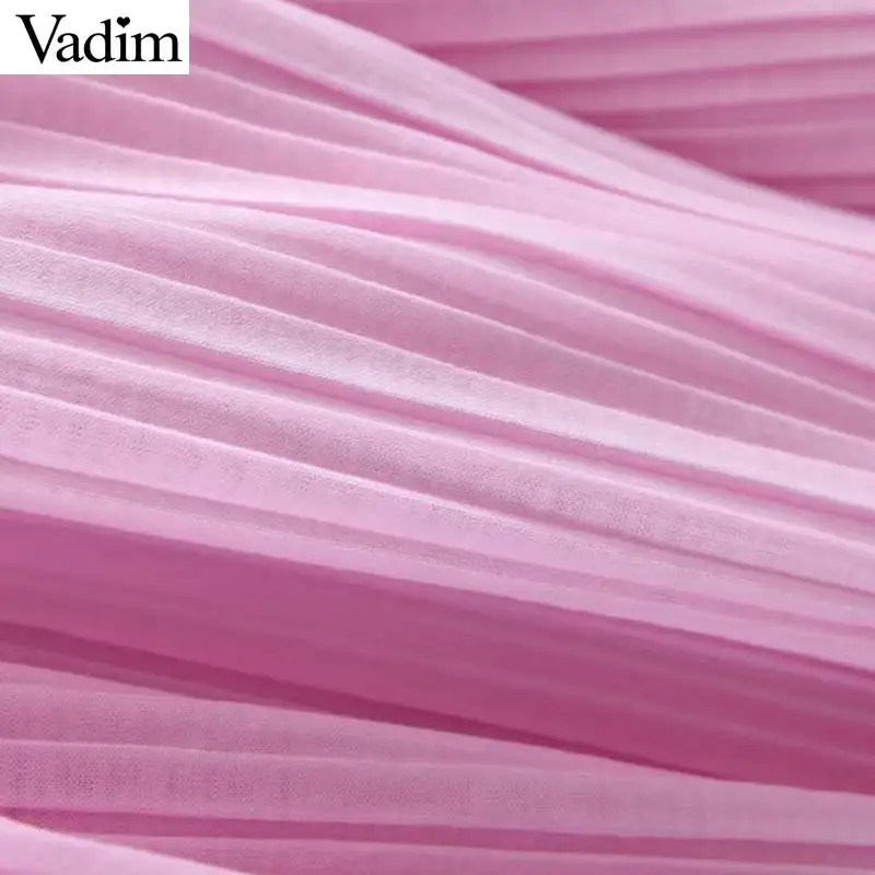 Vadim women elegant pink wide leg pants drawstring elastic waist pleated casual female ankle length chic trousers mujer KA981 | Женская