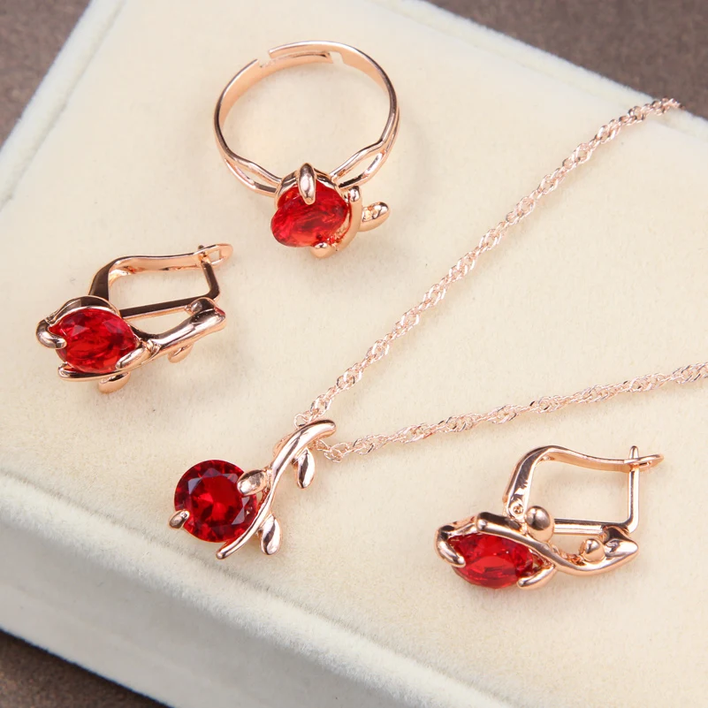 Женский ювелирный комплект из колье и серёг с красным кристаллом|necklace energy|necklace