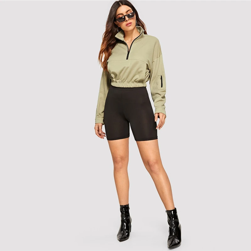 SHEIN Свитшот На Молнии С Карманом, Укороченный Спортивный Топ С Длинным Рукавом