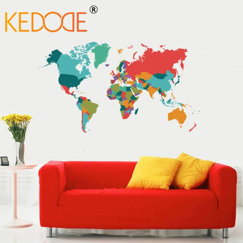KEDODE Новый Цвет карта мира настенные наклейки Гостиная Спальня стены Книги по