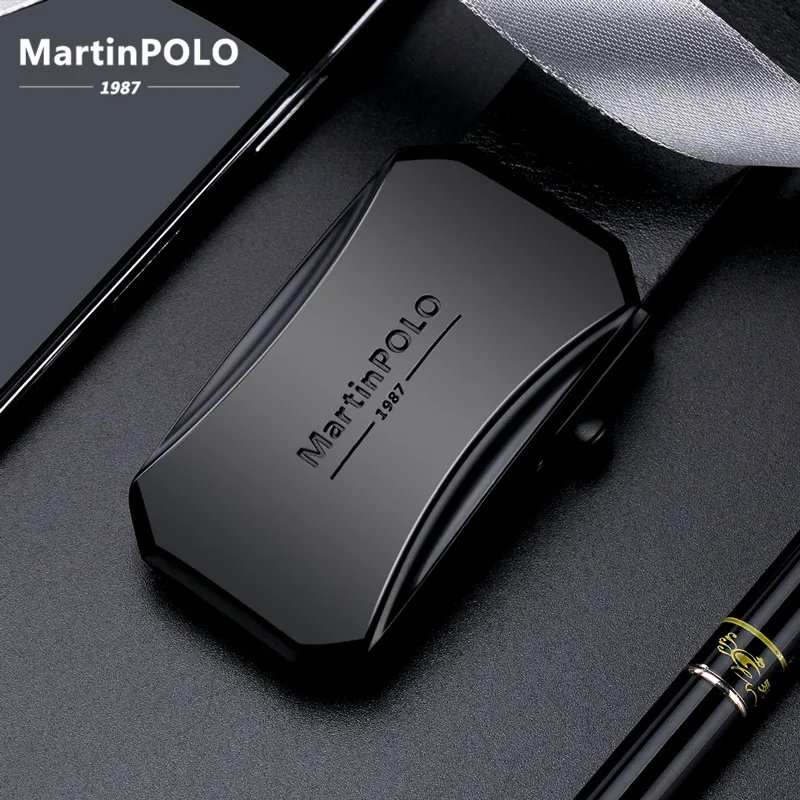 MartinPOLO автоматический для мужчин пояс модные черные пояса из натуральной кожи