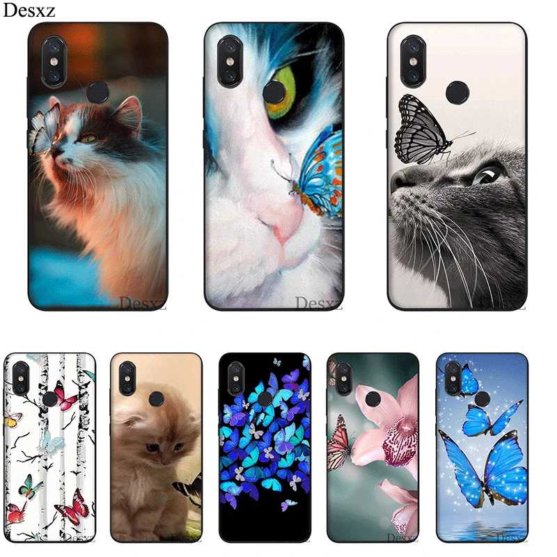 Mobile Phone Case For Xiaomi MiMAX3 6 8 9 10 SE A1 2 3 9T CC9 E Pro LiteSilicone Cover Butterfly Stand On The Cat Nose Bag Shell | Мобильные