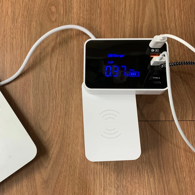 

QI 10W Wireless Charger Quick Charge 3.0 Multi Smart USB Type C Charger Station HUB Led Display Fast Charging Power Adapter Desk