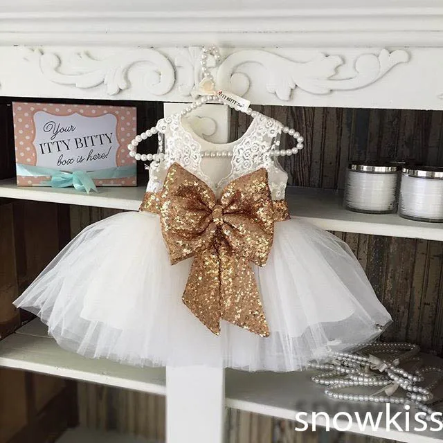 Белые/цвета слоновой кости Милые Платья с цветочным узором для девочек золотыми