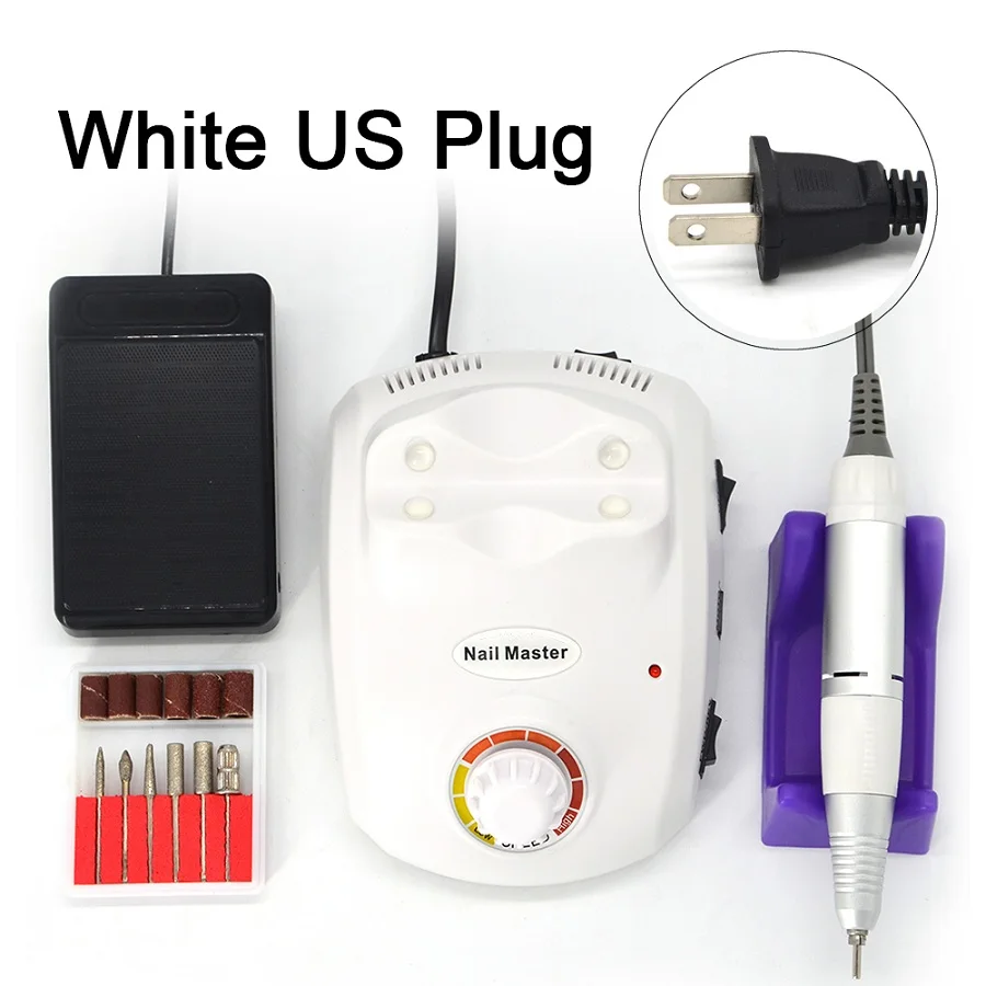 White US plug Электрический сверлильный станок для ногтей с новой версией, силиконовый чехол, маникюрный аппарат с защитой от ожогов, напильник, набор инструментов для ногтей, белый цвет, 203 - Цвет: White US plug