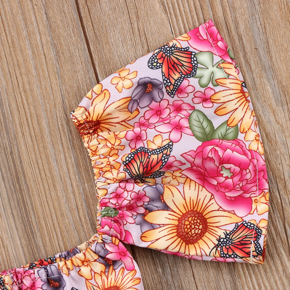 Новые детские топы с цветочным принтом и открытыми плечами для маленьких девочек